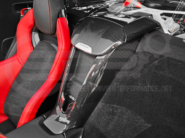 2020-Present Corvette C8 Coupe Models | GM Factory Style CARBON FIBER Interior Console Waterfall Lower Speaker Grille Trim Cover With Corvette Logo