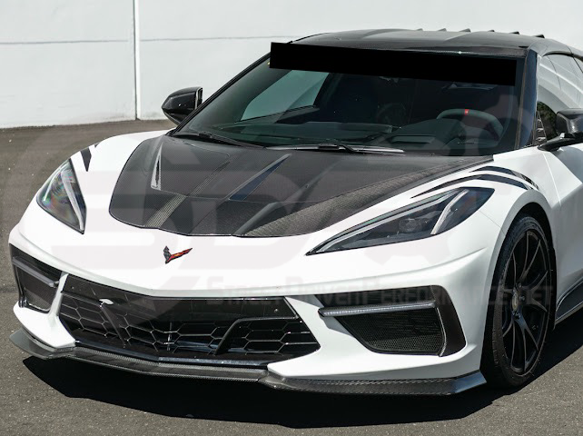 2020-PRESENT CHEVROLET CORVETTE C8 | SDP PERFORMANCE TRACK STYLE DOUBLE SIDED DRY CARBON FIBER FRONT HOOD