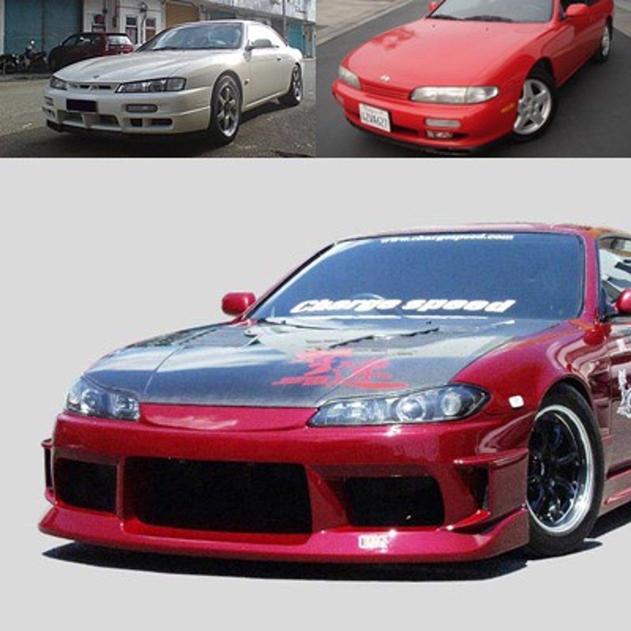 Charge Speed 1995-1998 Nissan 240SX S-14 Conversion to S-15 Wide Body Complete Kit With Vented FRP Hood