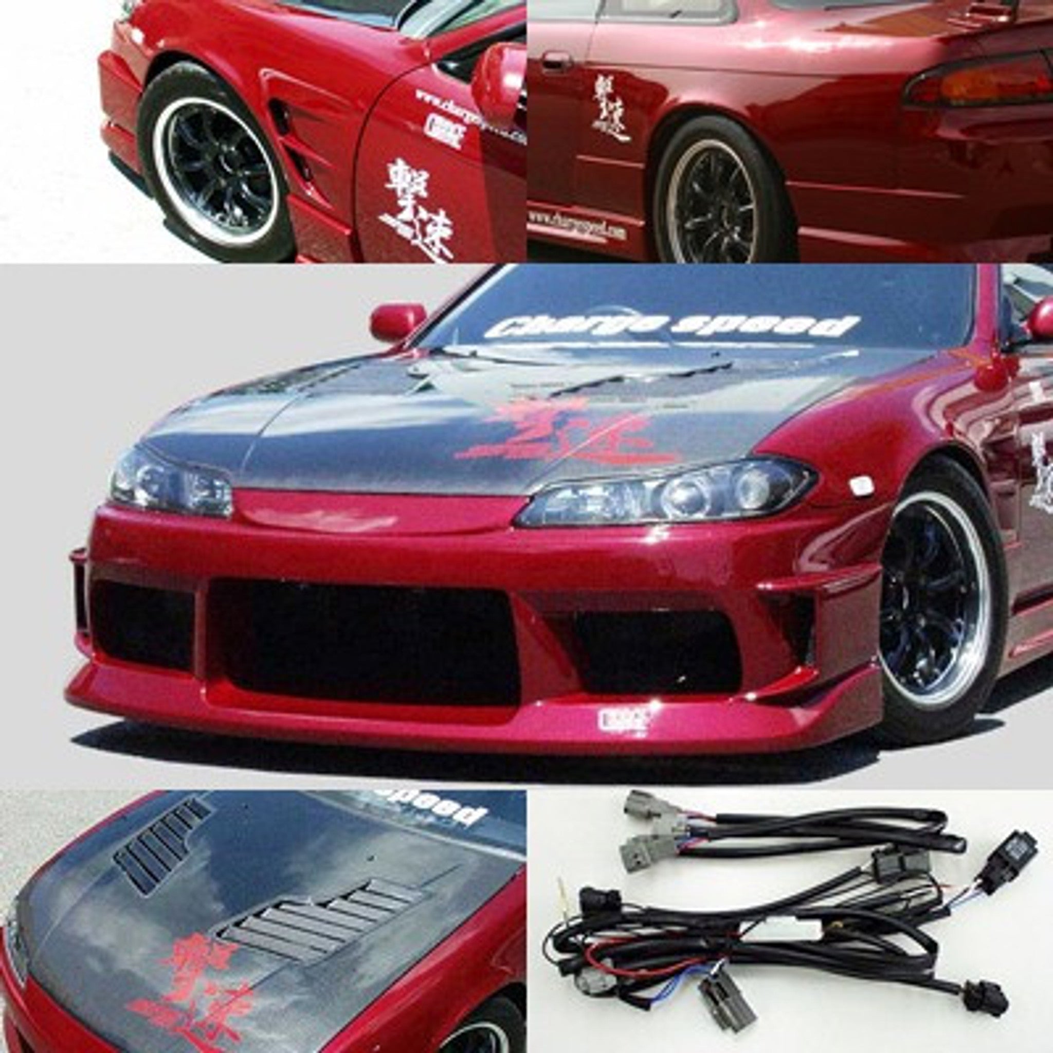 Charge Speed 1995-1998 Nissan 240SX S-14 Conversion to S-15 Wide Body Complete Kit With Vented Carbon Hood