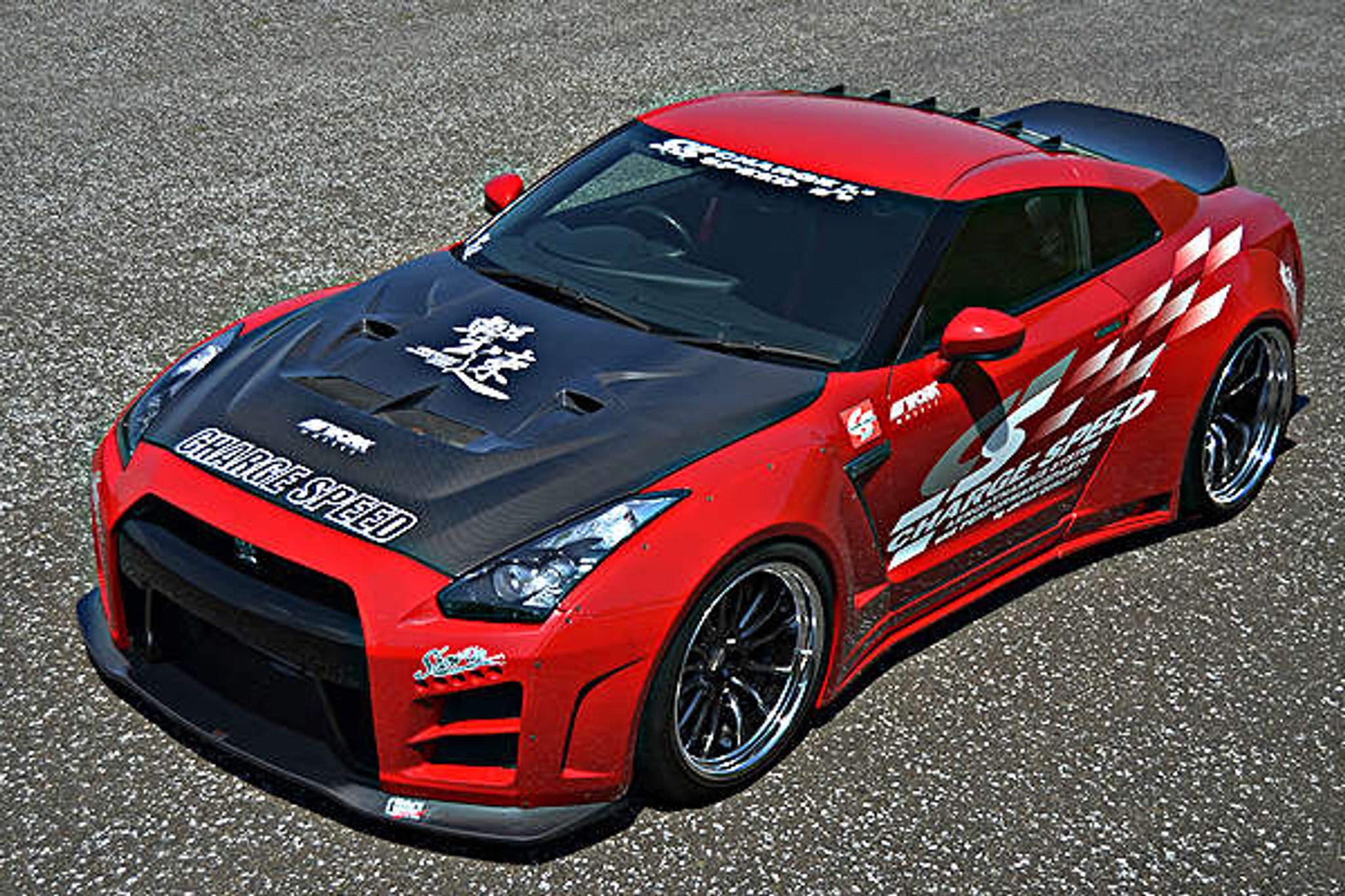 Charge Speed 2012-2016 Nissan GTR R35 Chuki Wide Body Complete Kit with FRP Front & Rear Under Diffuser in Black Gel