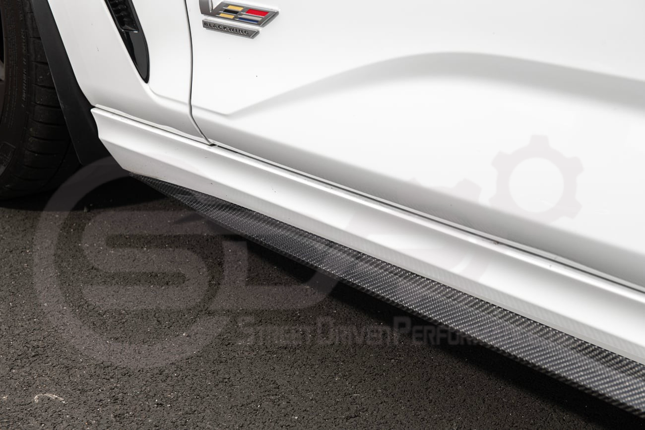 2020-2024 CADILLAC CT4-V BLACKWING SEDAN | CARBON FIBER FRONT LIP SPLITTER CANARDS WINGLETS & SIDE SKIRTS ROCKER PANELS GROUND EFFECTS