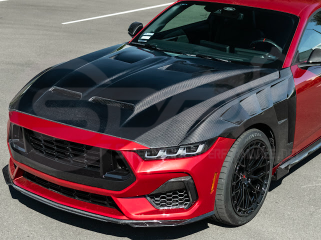 2024-UP FORD MUSTANG S650 | S550 SUPER SNAKE STYLE CARBON FIBER FRONT VENTED HOOD