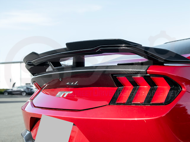 2024-UP FORD MUSTANG | DARKHORSE STYLE GLOSSY BLACK REAR TRUNK LID GURNEY FLAP WICKERBILL WING SPOILER