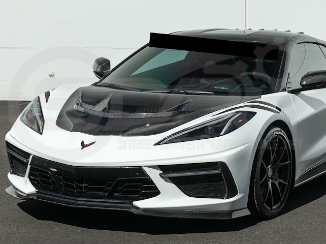 2020-PRESENT CHEVROLET CORVETTE C8 | ZR1 REPLICA STYLE DOUBLE SIDED CARBON FIBER FRONT VENTED HOOD
