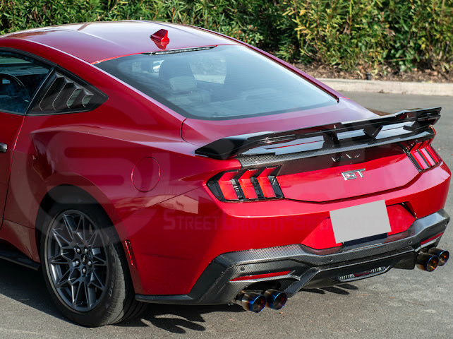 2024-UP FORD MUSTANG | DARKHORSE STYLE GLOSSY BLACK REAR TRUNK LID GURNEY FLAP WICKERBILL WING SPOILER