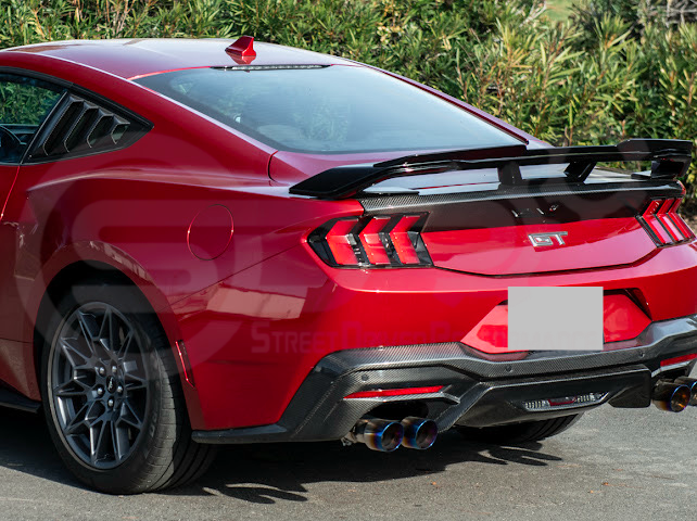 2024-UP FORD MUSTANG | DARKHORSE STYLE GLOSSY BLACK REAR TRUNK LID GURNEY FLAP WICKERBILL WING SPOILER