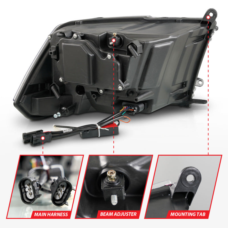 ANZO 09-18 Dodge 1500-3500 LED Plank Style Headlights w/Switchback+Sequential Hyper Black (OE Style)