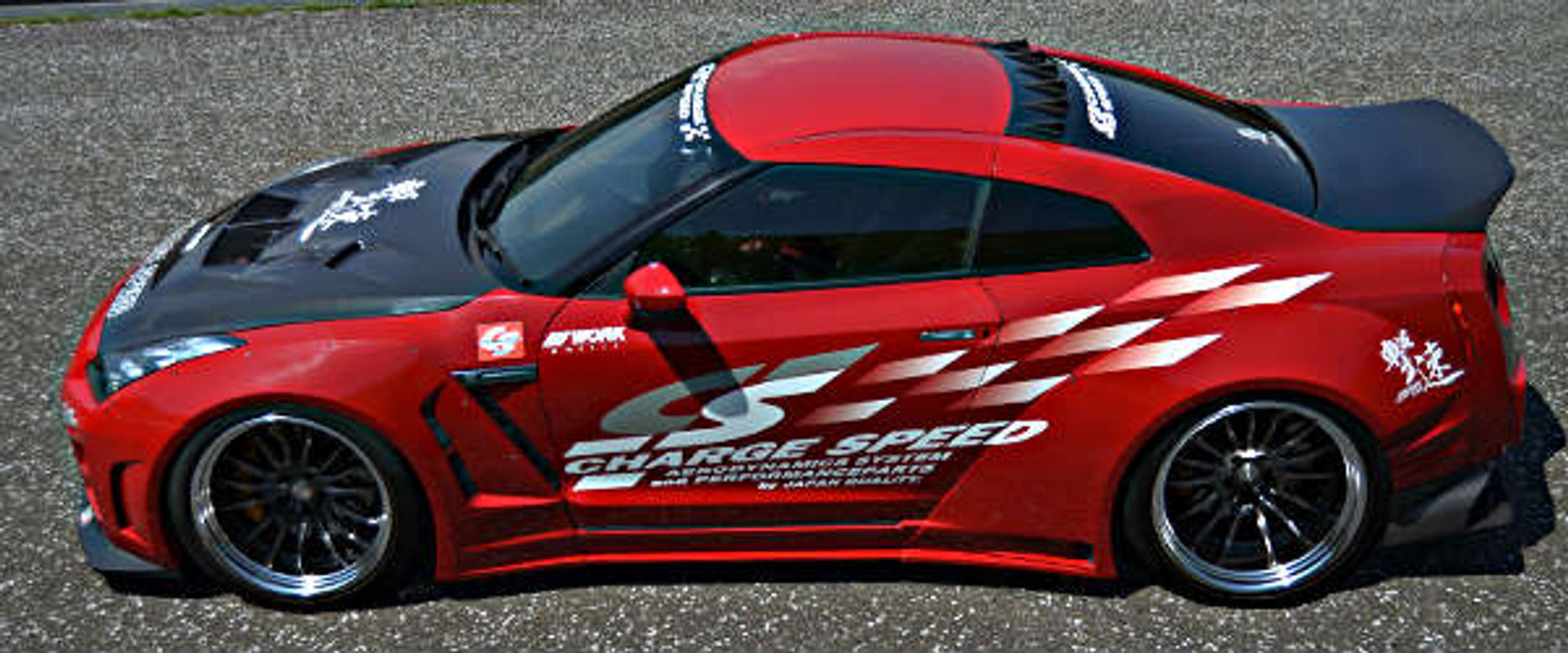 Charge Speed 2007-2011 Nissan GTR R35 Zenki Wide Body Complete Kit with FRP Front & Rear Under Diffuser in Black Gel