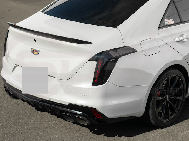 2020-Up Cadillac CT4 | SMOKE TINTED Rear Tail Light Trim Bezel Cover Pair