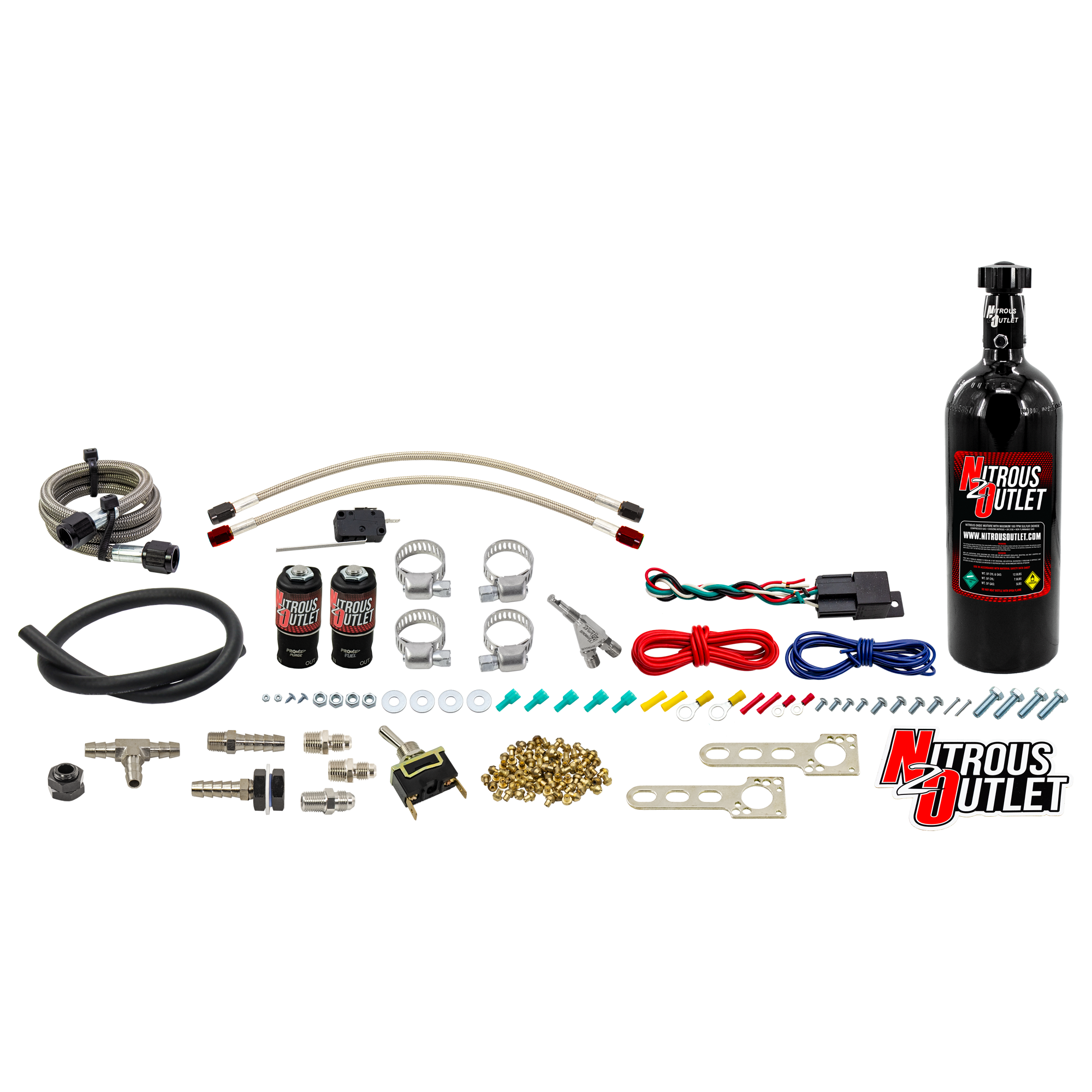 Nitrous Outlet Powersports Single Cylinder Wet Nozzle System (Stainless 90 Degree Nozzle)(Gas)(6 psi)(10,15,20,25,30 HP)(5...