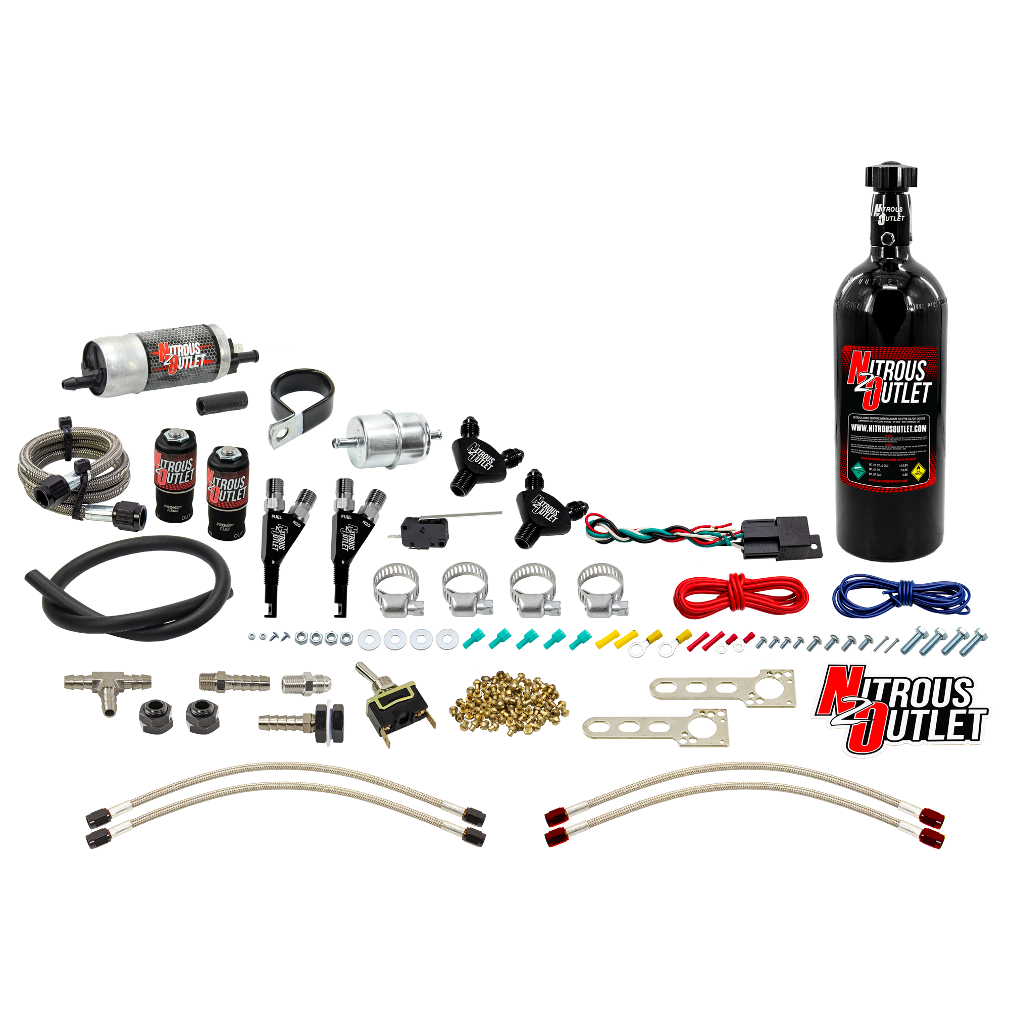 Nitrous Outlet Powersports Twin Cylinder Wet Nozzle System (Aluminum 90 Degree Nozzles)(Gas)(6 psi)(20,30,40,50,60 HP)(5LB...