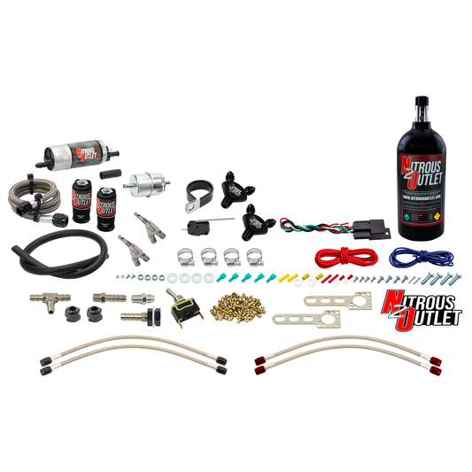 Nitrous Outlet Powersports Twin Cylinder Wet Nozzle System (Stainless 90 Degree Nozzles)(Gas)(6 psi)(20,30,40,50,60 HP)(2....