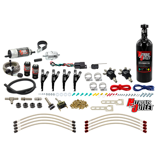 Nitrous Outlet Powersports Four Cylinder Wet Nozzle System (Stainless 90 Degree Nozzles)(Gas)(6 psi)(40,60,80,100,120 HP)(...