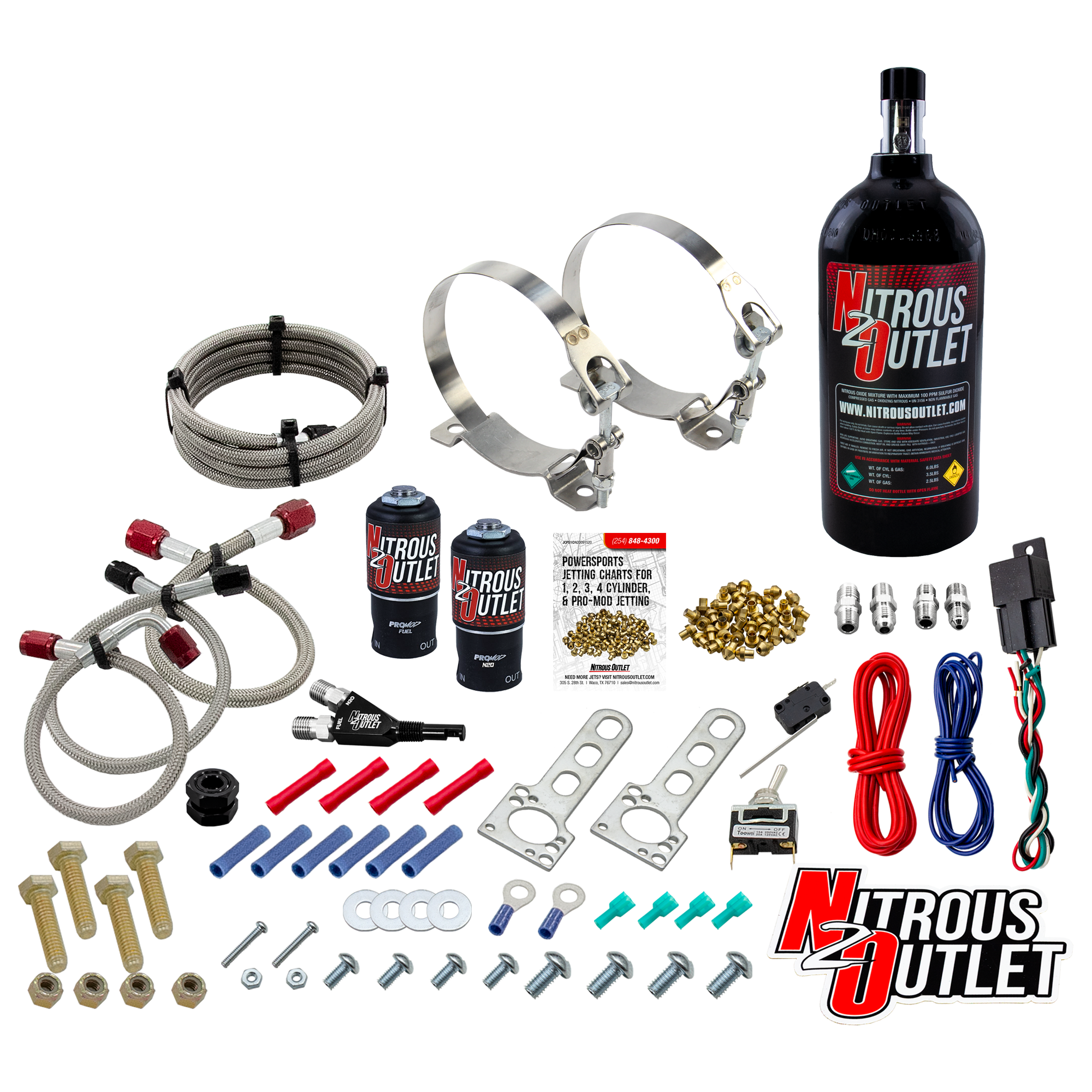 Nitrous Outlet Powersports SxS Single Cylinder Wet Nozzle System (Aluminum 90 Degree Nozzle)(Gas)(45-55 psi)(30,40,50 HP)(...