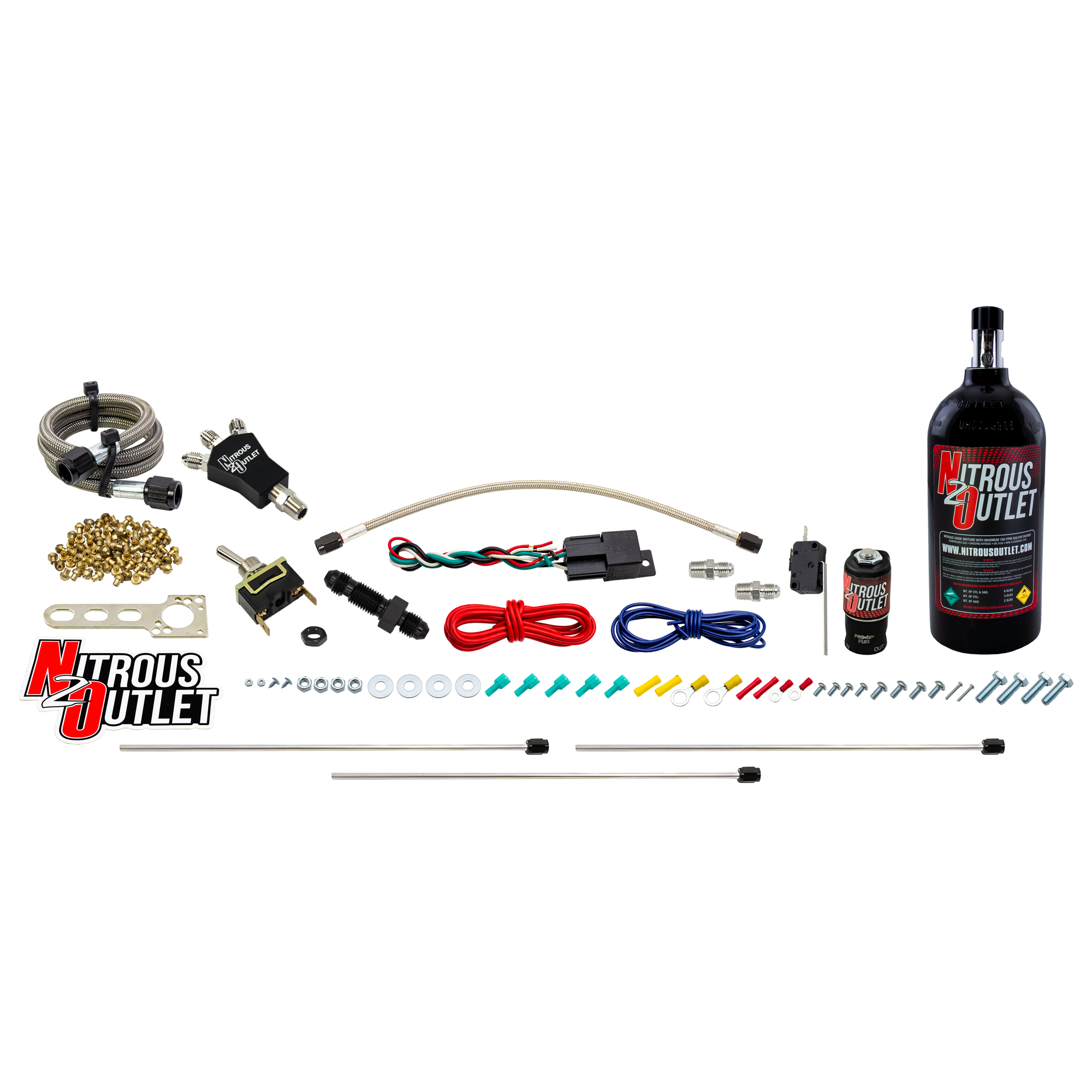 Nitrous Outlet Powersports Dry Triple Discharge Hard-Line System (30,45,60,75,90 HP)(2.5LB Bottle)