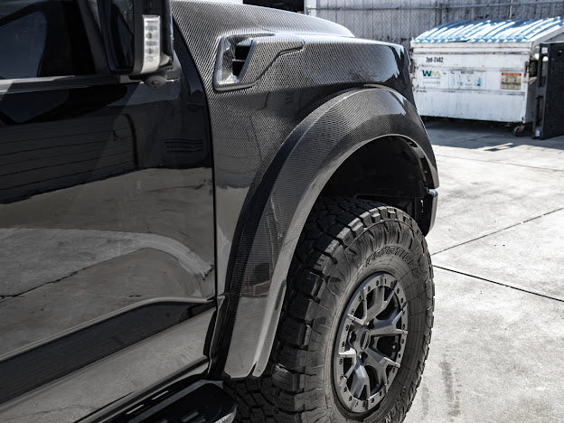 2021-UP F-150 RAPTOR | FACTORY STYLE CARBON FIBER SIDE FENDER FLARES REPLACEMENT (FRONT AND / OR REAR)