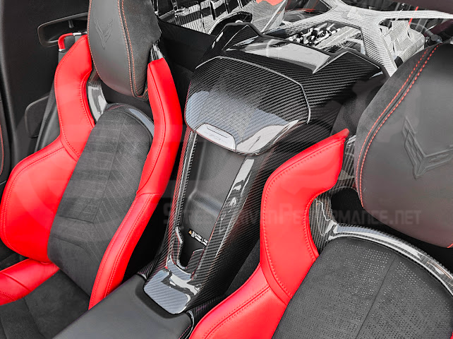 2020-Present Corvette C8 Coupe Models | GM Factory Style CARBON FIBER Interior Console Waterfall Lower Speaker Grille Trim Cover With Corvette Logo