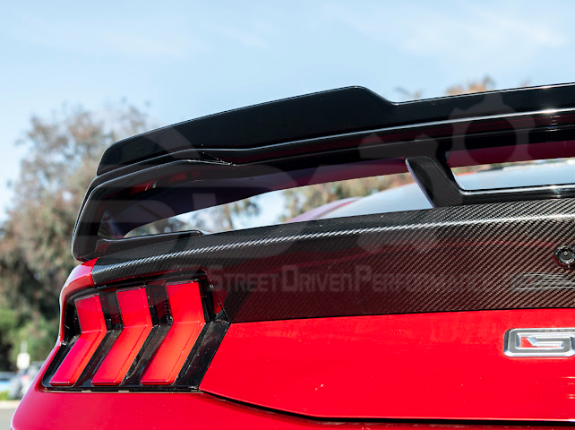 2024-UP FORD MUSTANG | DARKHORSE STYLE GLOSSY BLACK REAR TRUNK LID GURNEY FLAP WICKERBILL WING SPOILER
