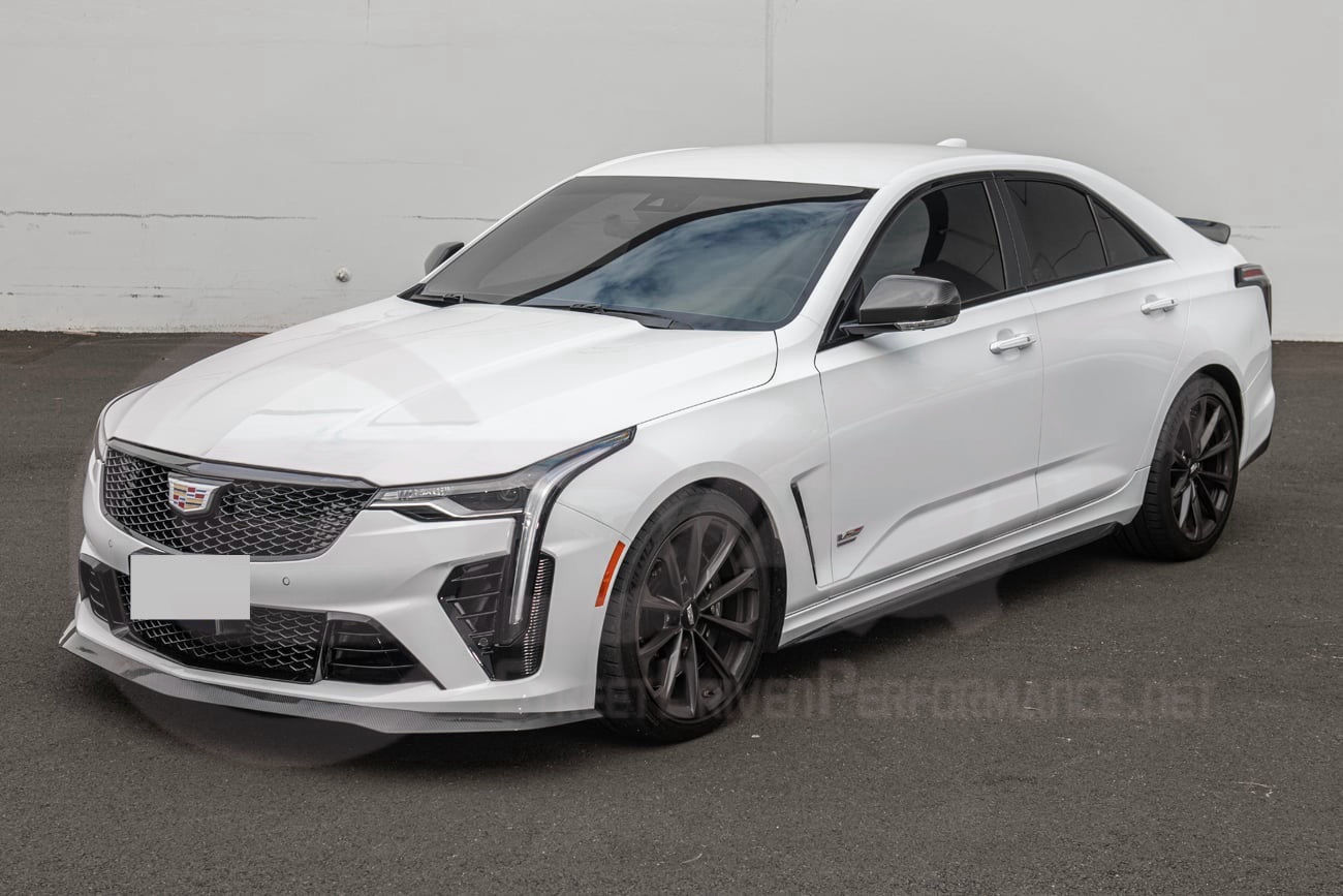 2020-2024 CADILLAC CT4-V BLACKWING SEDAN | CARBON FIBER FRONT LIP SPLITTER CANARDS WINGLETS & SIDE SKIRTS ROCKER PANELS GROUND EFFECTS