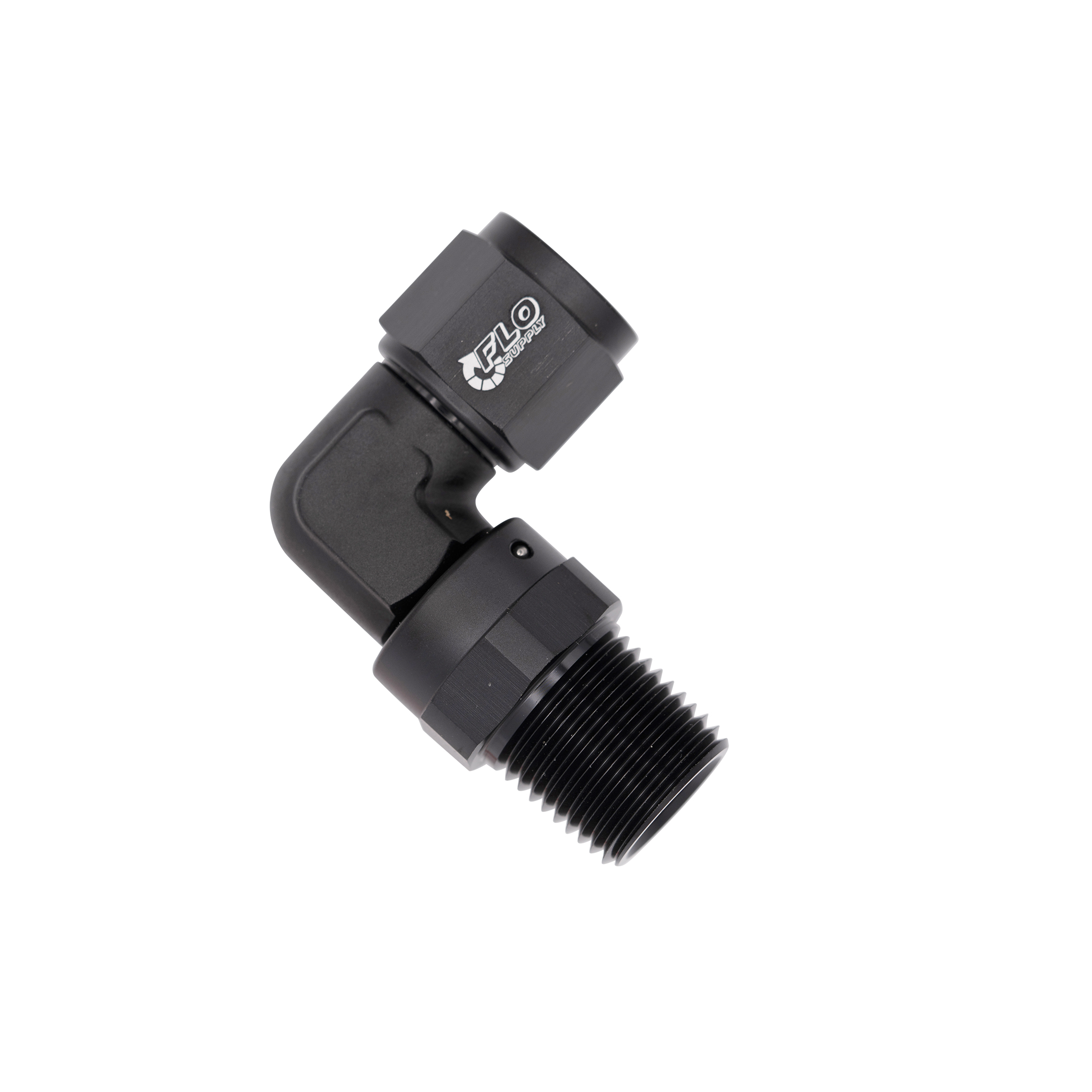 Flo Supply 1/4" NPT 90 Degree Male To 6AN Female Swivel Adapter