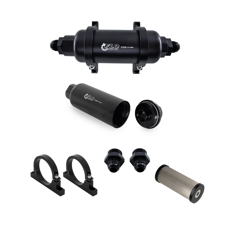 Flo Supply Inline Fuel Filter Kit - Housing With 10AN Male Fittings - 10 Micron Inline Fuel Filter