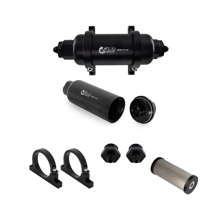 Flo Supply Inline Fuel Filter Kit - Housing With 6AN Male Fittings - 100 Micron Inline Fuel Filter