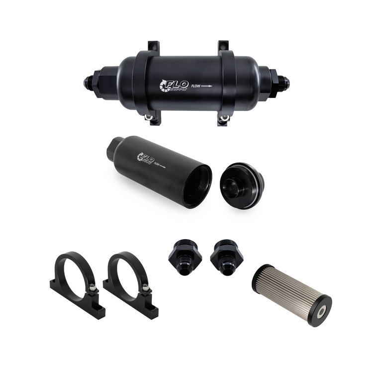 Flo Supply Inline Fuel Filter Kit - Housing With 8AN Male Fittings - 100 Micron Inline Fuel Filter
