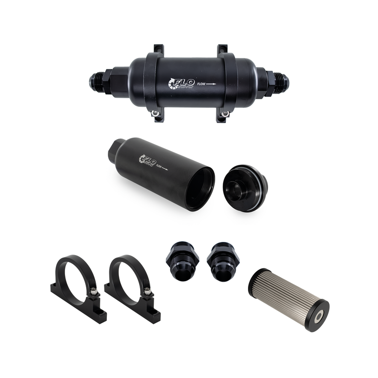 Flo Supply Inline Fuel Filter Kit - Housing With 12AN Male Fittings - 40 Micron Inline Fuel Filter