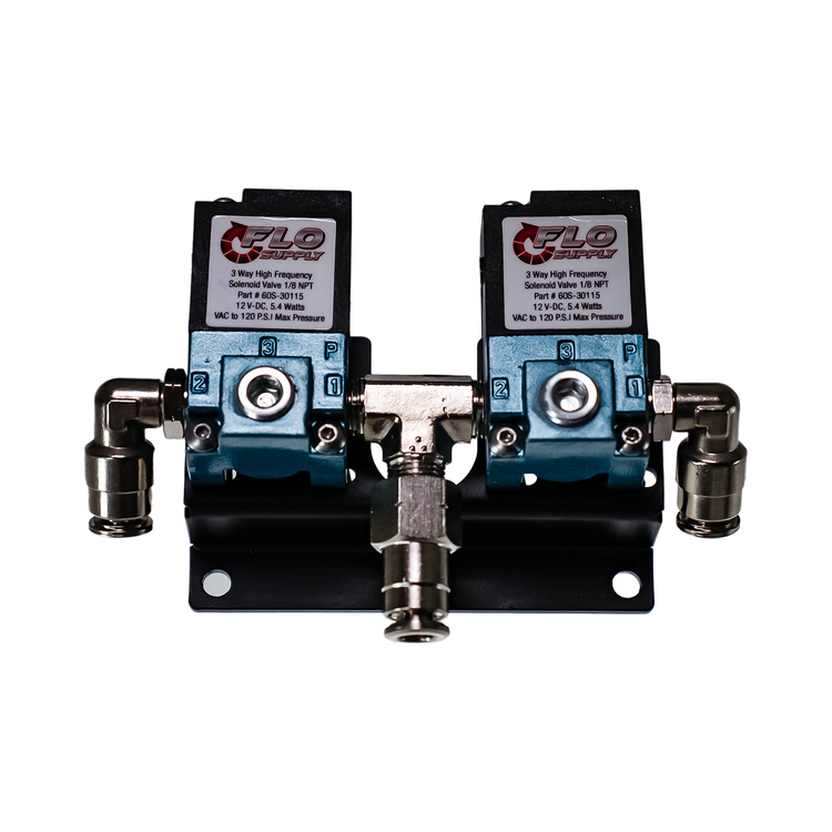 Flo Supply Dual 3-Port Boost Control Solenoid Valves with Stepped Degree Bracket & Fittings