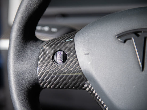 2020-UP TESLA MODEL 3 & Y CARBON FIBER INTERIOR STEERING WHEEL TRIM / COVER