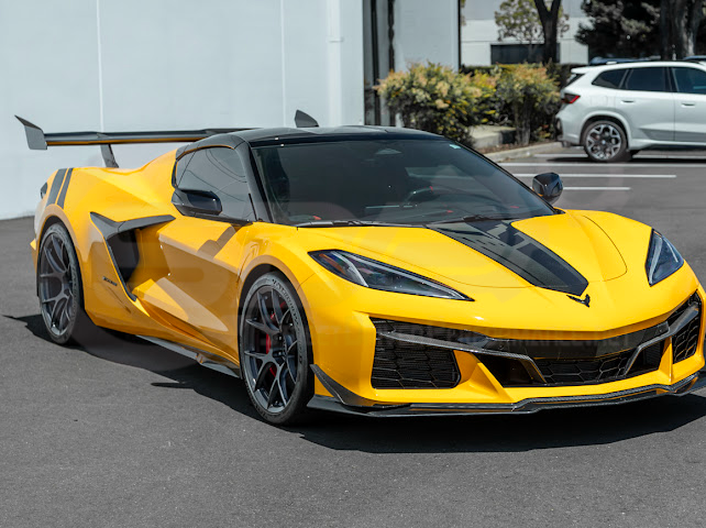 2023-UP CORVETTE C8 Z06 | Z07 EXTENDED PACKAGE CARBON FIBER FRONT LIP SPLITTER & CANARDS GROUND EFFECTS