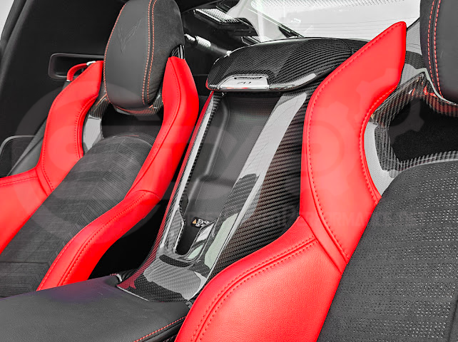 2020-Present Corvette C8 Coupe Models | GM Factory Style CARBON FIBER Interior Console Waterfall Lower Speaker Grille Trim Cover With Corvette Logo