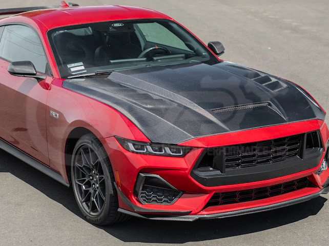 2024-Up Ford Mustang S650 | Terminator Style CARBON FIBER Front Vented Hood