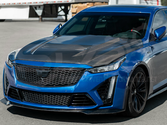 2020-Up Cadillac CT5 / CT5-V / CT5-V Blackwing | “CTS-V, V3” Style CARBON FIBER Front Vented Hood