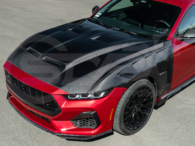 2024-UP FORD MUSTANG S650 | S550 SUPER SNAKE STYLE CARBON FIBER FRONT VENTED HOOD