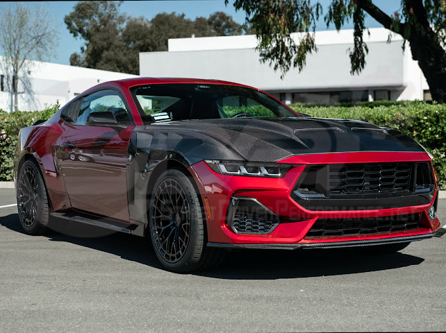2024-UP FORD MUSTANG S650 | S550 SUPER SNAKE STYLE CARBON FIBER FRONT VENTED HOOD