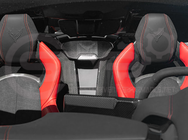 2020-Present Corvette C8 Coupe Models | GM Factory Style CARBON FIBER Interior Console Waterfall Lower Speaker Grille Trim Cover With Corvette Logo