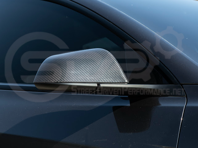 2024-Up Tesla Model 3 | Carbon Fiber Tape On Side Mirror Cap Covers Pair