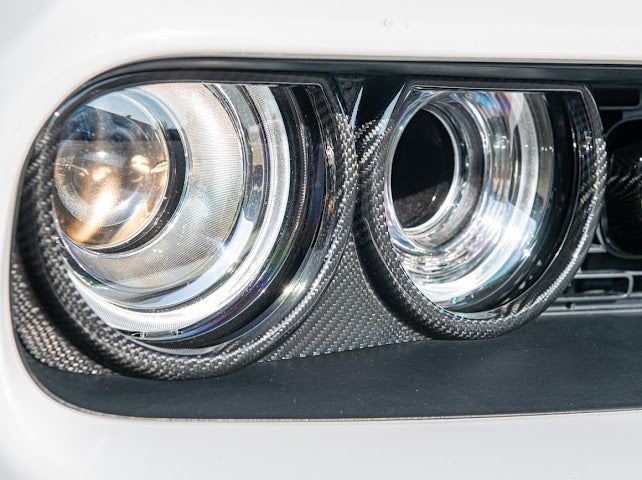 2015-2023 DODGE CHALLENGER | FACTORY STYLE CARBON FIBER HEADLIGHT TRIM COVER W/ FRONT GRILLE INSERT