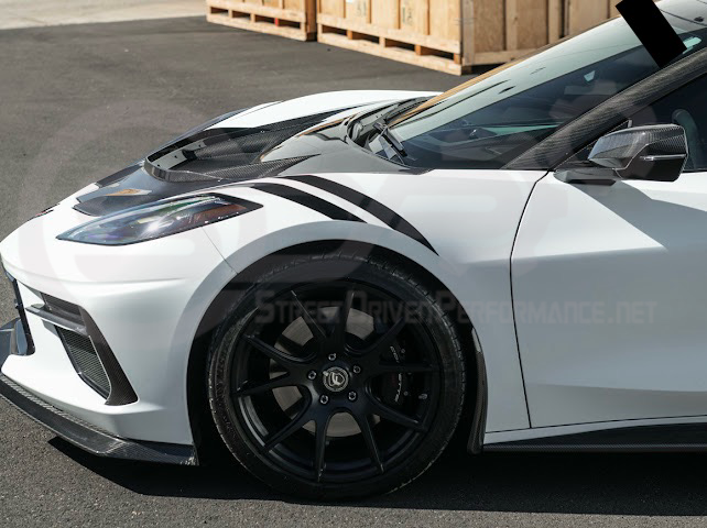 2020-PRESENT CHEVROLET CORVETTE C8 | ZR1 REPLICA STYLE DOUBLE SIDED CARBON FIBER FRONT VENTED HOOD