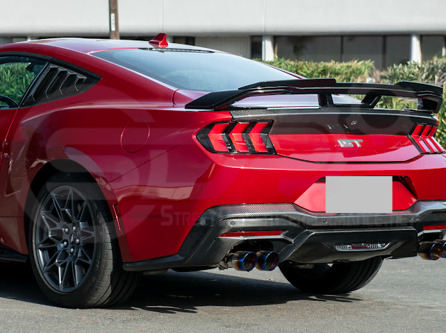 2024-UP FORD MUSTANG | DARKHORSE STYLE GLOSSY BLACK REAR TRUNK LID GURNEY FLAP WICKERBILL WING SPOILER