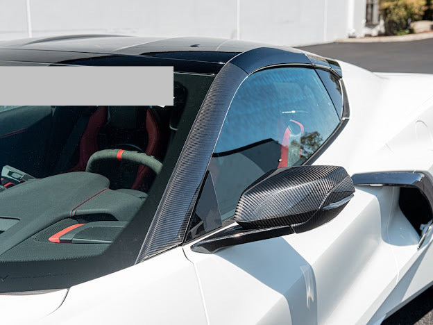 2020+ CHEVROLET CORVETTE C8 CARBON FIBER SIDE WINDOW A-PILLAR VENT COVER TRIM