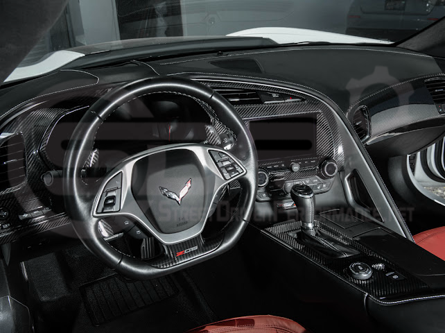 2014-2019 CHEVROLET CORVETTE C7 | FACTORY STYLE DRY CARBON FIBER CENTER INFOTAINMENT INSTRUMENT PANEL CLUSTER TRIM PLATE COVER OVERLAY