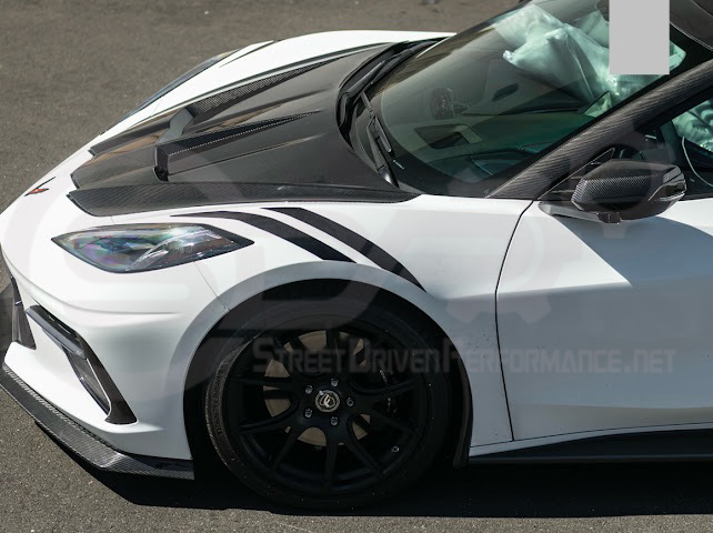 2020-PRESENT CHEVROLET CORVETTE C8 | SDP PERFORMANCE TRACK STYLE DOUBLE SIDED DRY CARBON FIBER FRONT HOOD