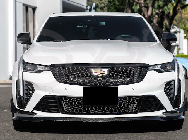 2020-UP CADILLAC CT4-V BLACKWING | CARBON FIBER FRONT LIP SPLITTER WITH CANARDS GROUND EFFECTS