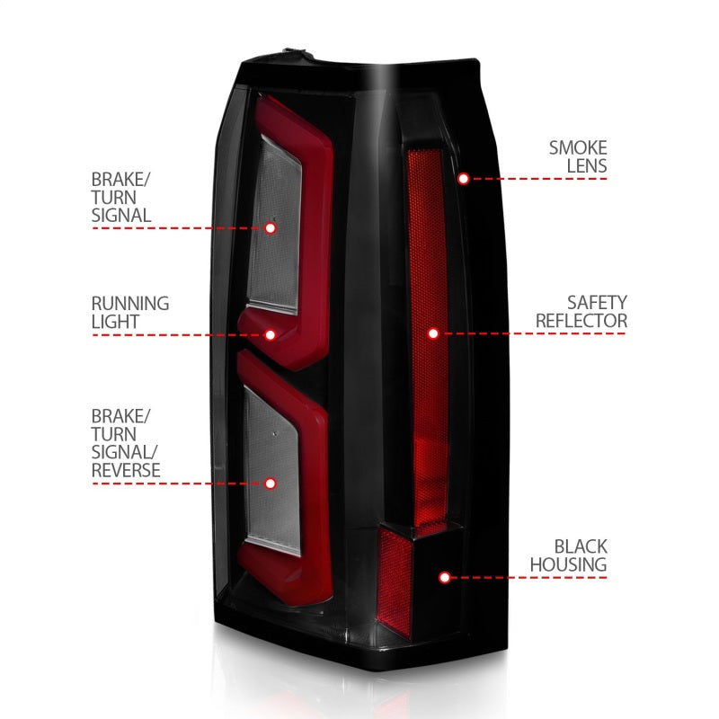 ANZO 2015-2020 Chevrolet Tahoe LED Tail Lights w/ Light Bar Black Housing Smoke Lens