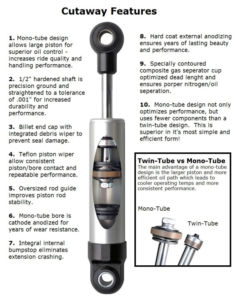 Ridetech HQ Series Shock Absorber Single Adjustable 4.75in Stroke Wide Stud Plate/T-bar Mounting