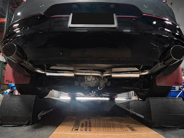 2019-Up Mazda 3 Hatchback | T-304 Dual Muffler Axle Back Burnt Tips Exhaust