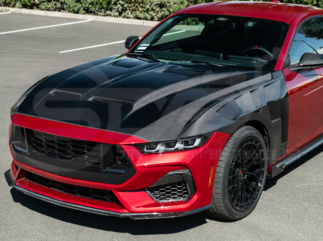 2024-UP FORD MUSTANG S650 | S550 SUPER SNAKE STYLE CARBON FIBER FRONT VENTED HOOD